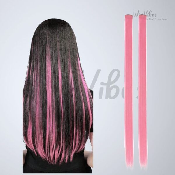 Colored Clip In Long Straight Hair Extension ( 6 Piece ) - PINK