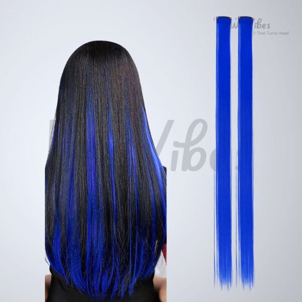 Colored Clip In Long Straight Hair Extension ( 6 Piece ) - BLUE