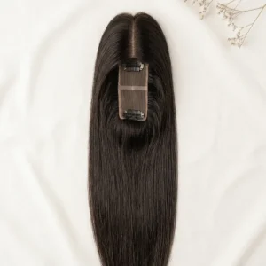 Hair Topper (2 clip on) Hairpiece For Women – Natural Black Straight Hair Extension
