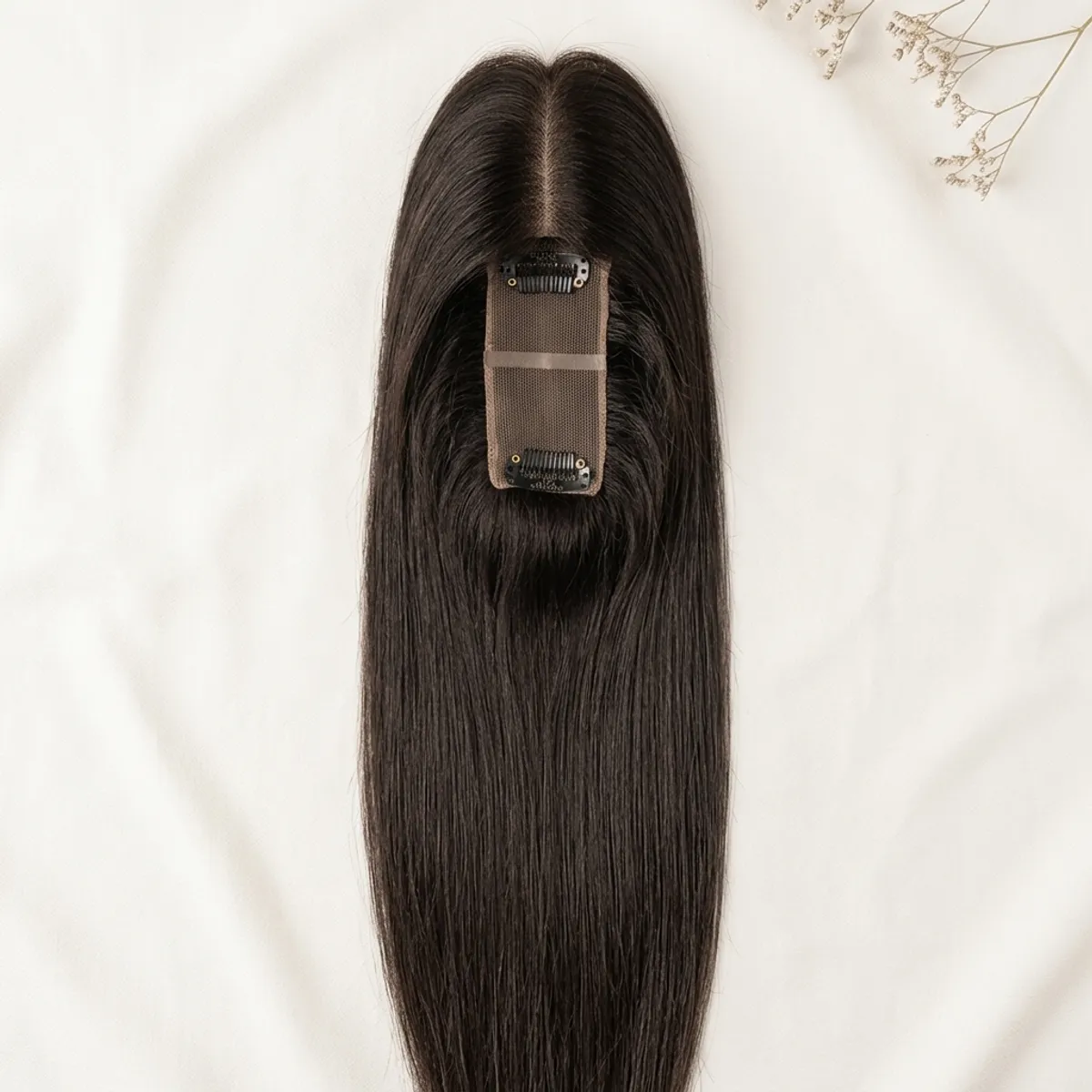 Hair Topper (2 clip on) Hairpiece For Women – Natural Black Straight Hair Extension