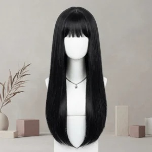 Long Straight Black Hair Wig With Bangs – Natural Looking hair Wig