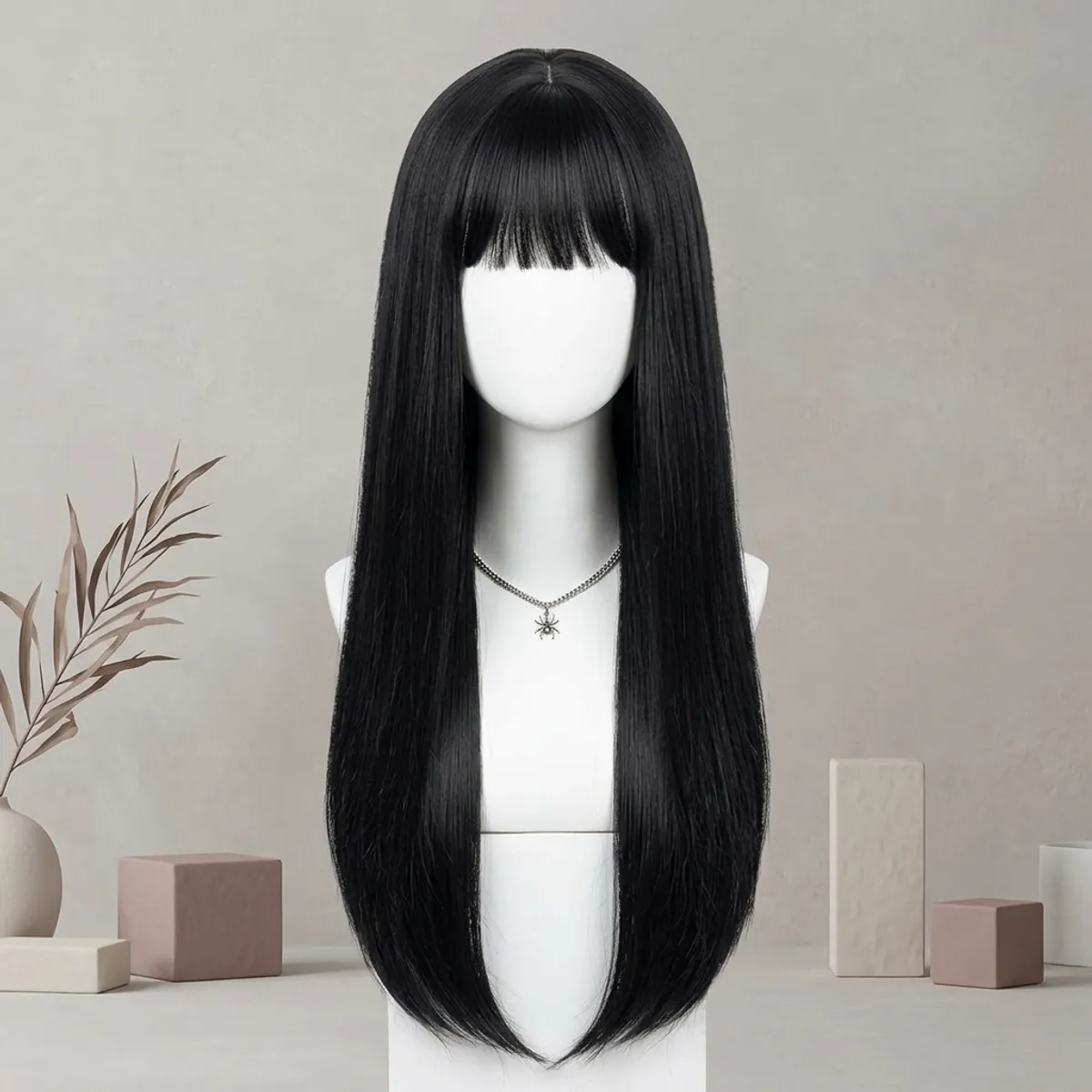 Long Straight Black Hair Wig With Bangs – Natural Looking hair Wig