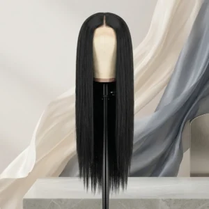 Long Straight Black Wig For Women – U-Part Synthetic Hair Wig
