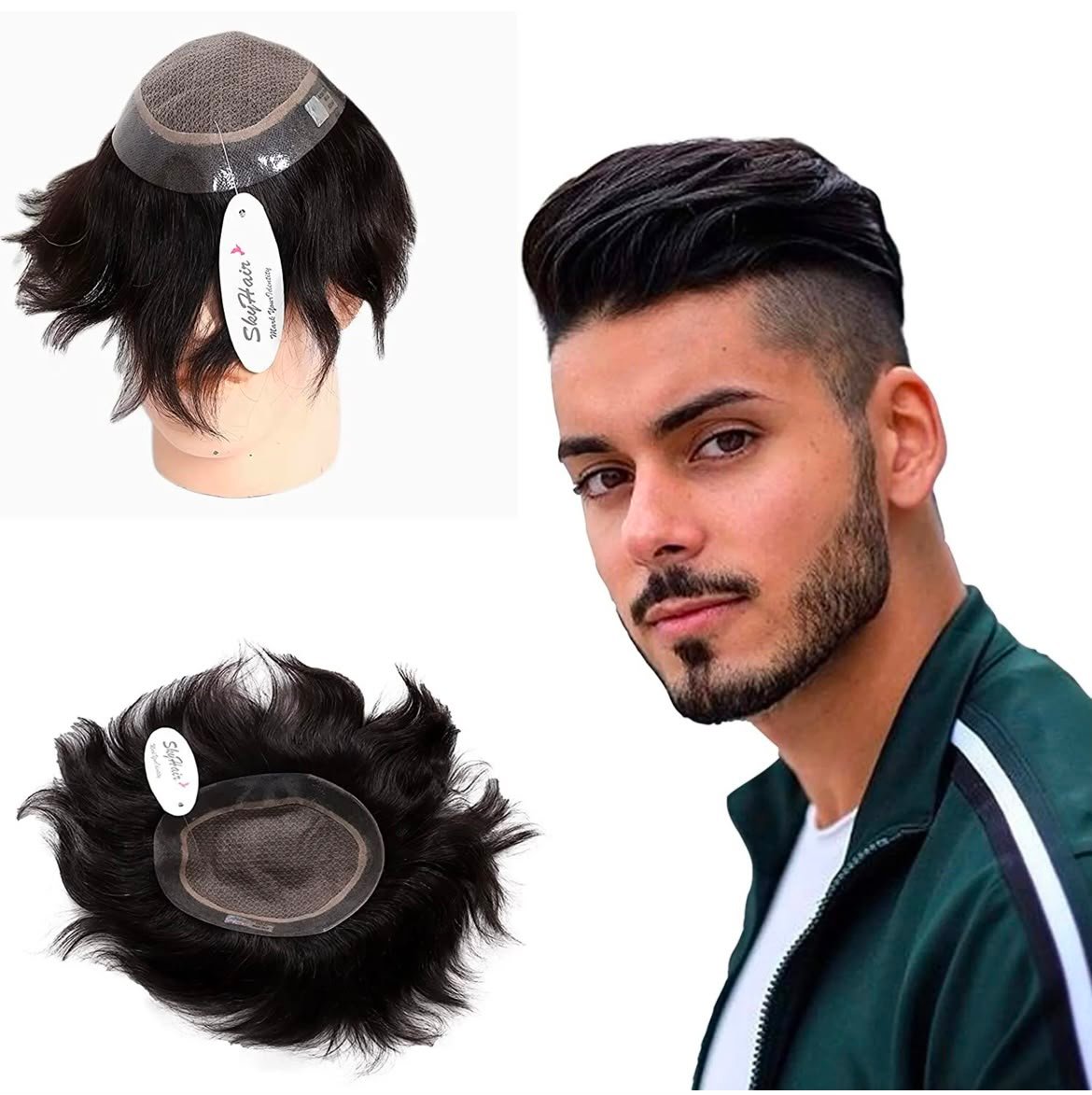 Men's Hair Replacement System Toupee – Natural Black Human Hair dubai miraj Patch - Image 3